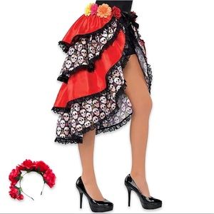 Day of the Dead Tie-On Bustle Women’s Halloween Costume w/ Rose Headband